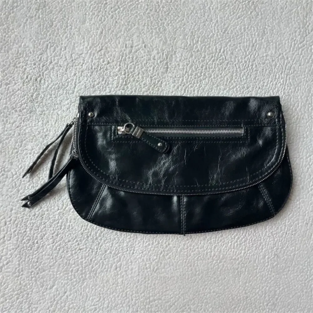 Vintage 90s Nine West Black Leather Clutch Bag